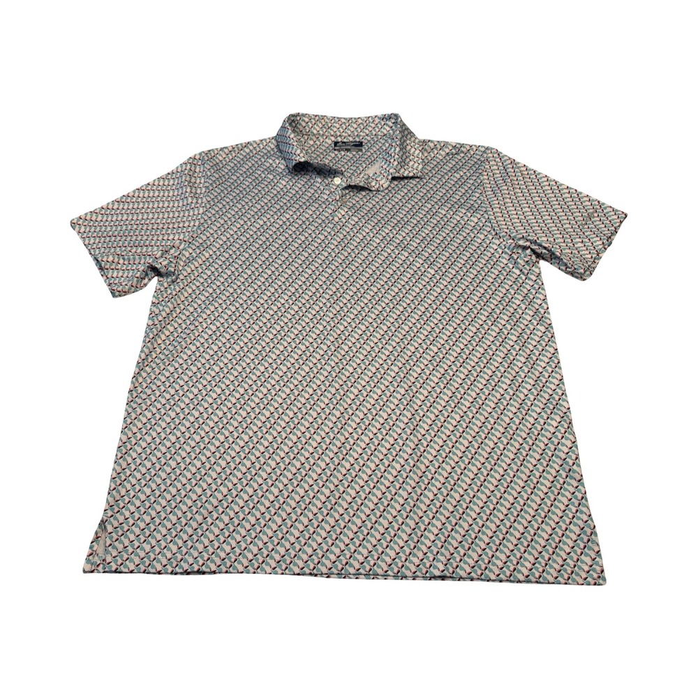 Ben Hogan Performance Mens Large Teal Geometric Toucan Print Golf Polo Shirt